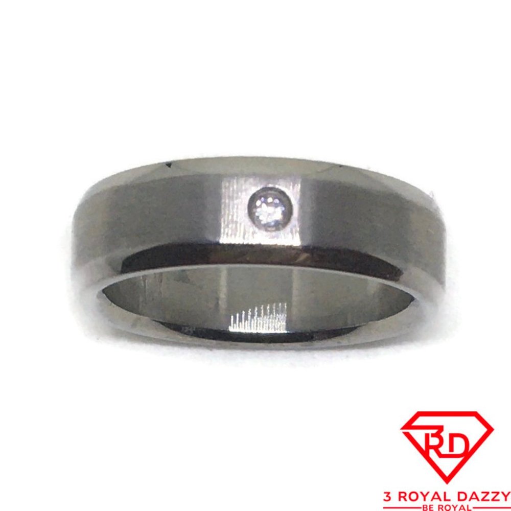 White round CZ Smooth Stainless Steel Ring S8